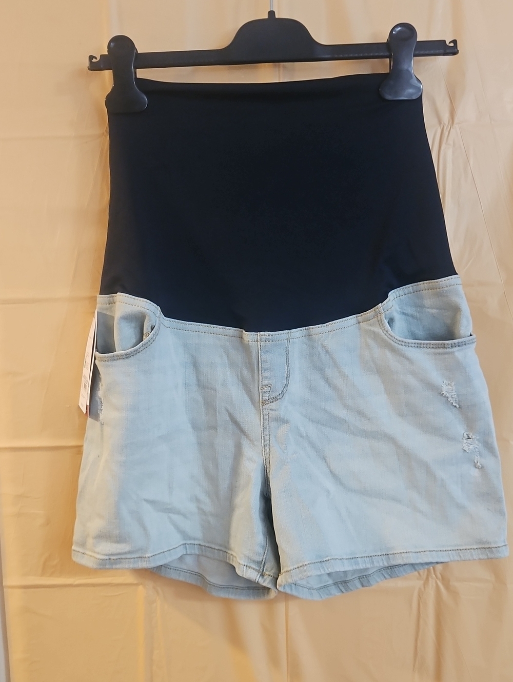 ISABEL MATERNITY CROSSOVER PANEL MIDI SHORT: DISTRESSED: LIGHT BLUE: NWT:SIZE 10
